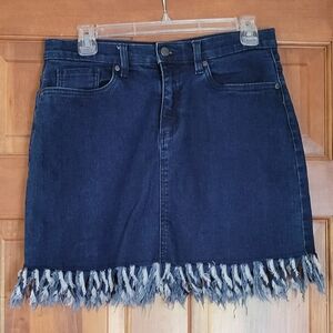VENUS Denim Mini Skirt with Fringe Hem